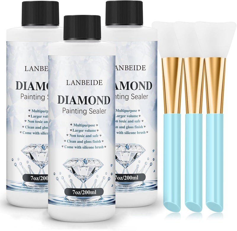 LANBEIDE Updated Diamond Painting Sealer 200ML with Silicone Brush 3 Packs, 5D Diamond Painting Glue Sealer for Dimaond Painting Coasters Permanent Hold & Shine Effect for Jigsaw Puzzles (21 OZ) - Image 1